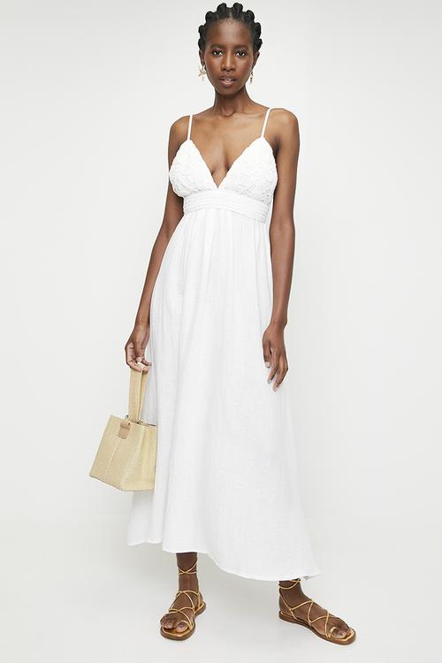 Applique fit & flare midi dress - ecru