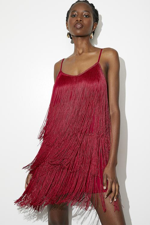 Fringe mini dress - red