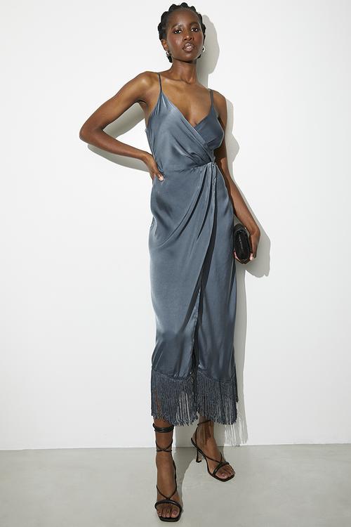Fringe wrap dress - anthracite