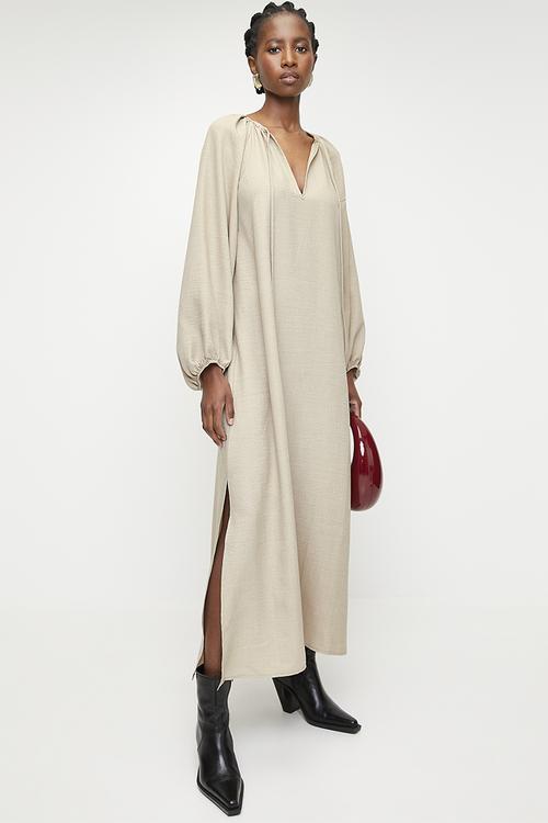 Volume sleeve Maxi Tunic with Slit - Neutral