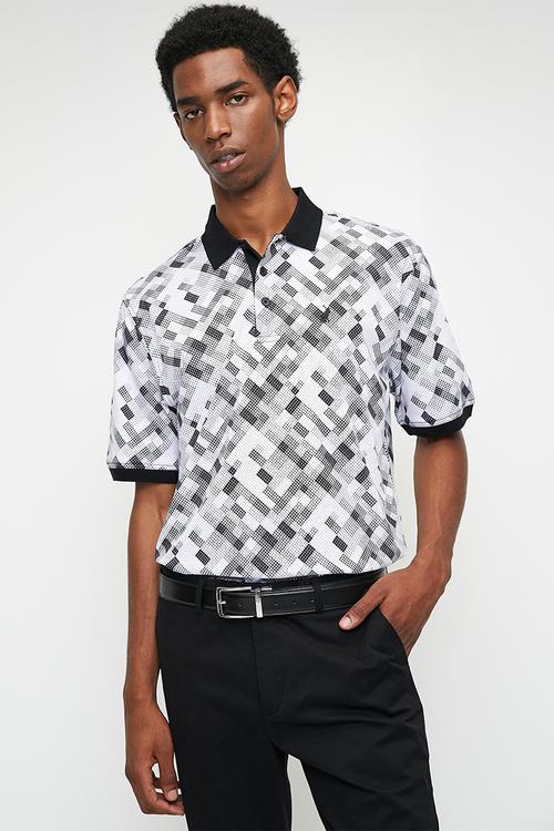 Kiev  Micro Geo Printed Dm Ss Golfer - Off White & Black