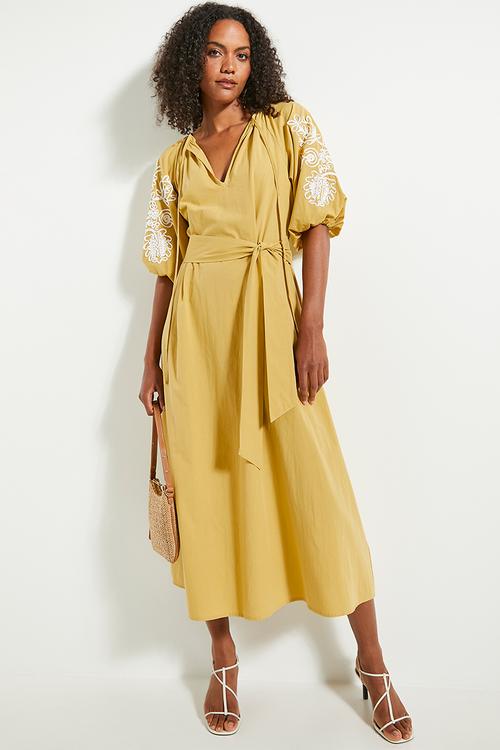 Short sleeve embroidery tunic - yellow