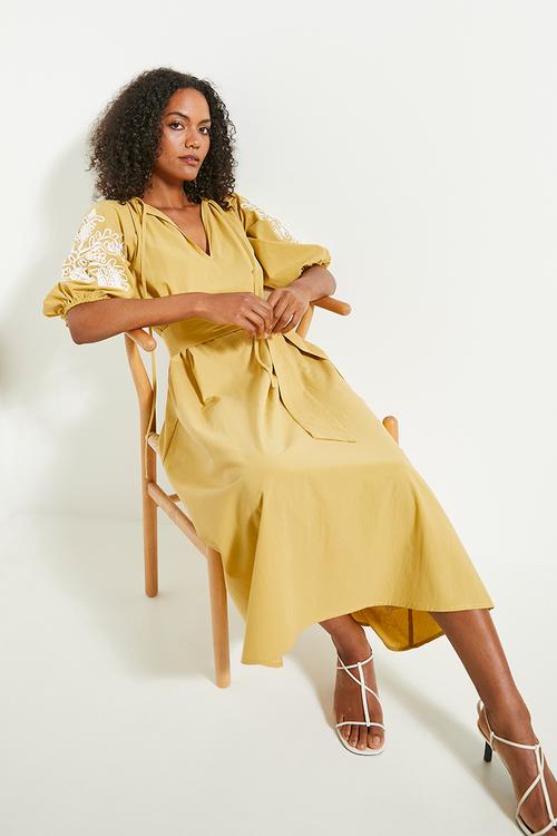 Short sleeve embroidery tunic - yellow
