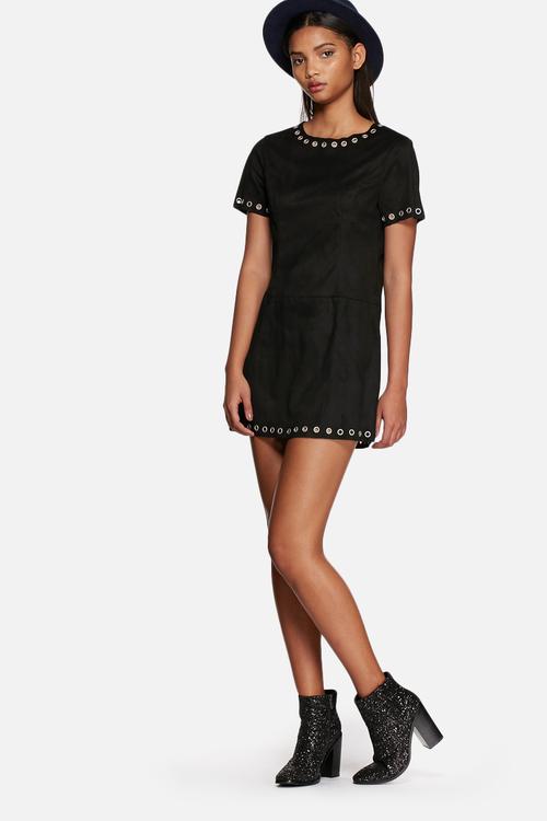 Suedette eyelet dress