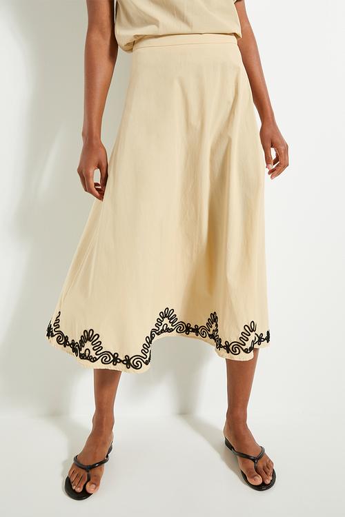 Embroidered hem circle skirt (co-ord) - neutral