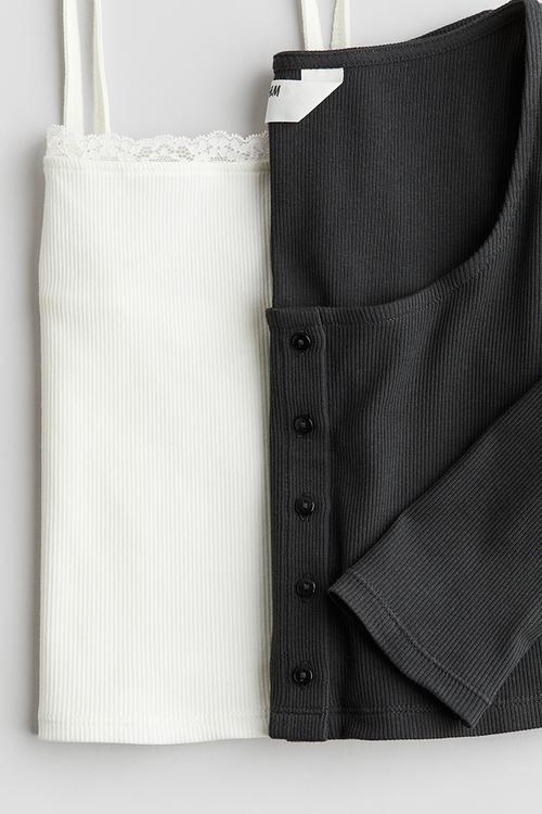 2-Piece cardigan and top set - dark grey white