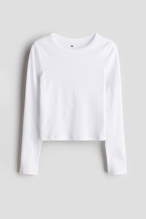 Ribbed cotton jersey top - white