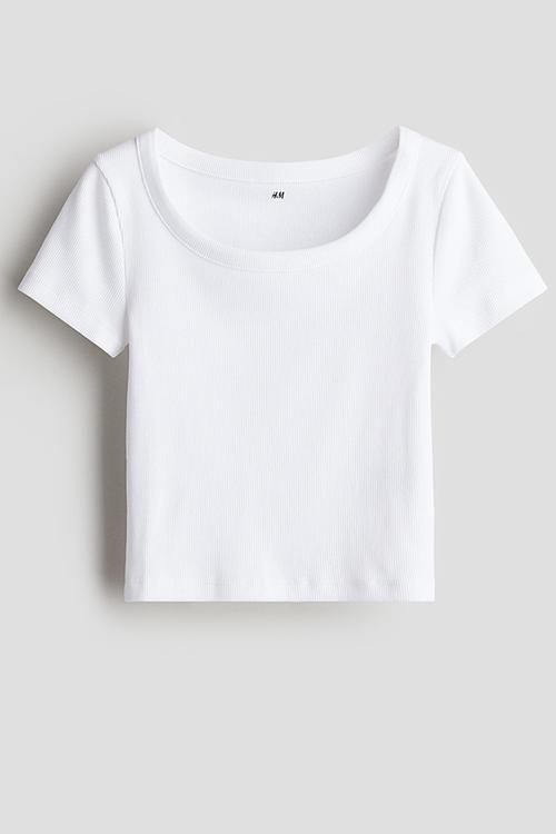 Ribbed jersey top - white