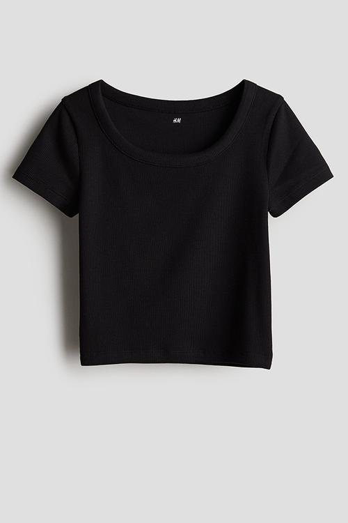 Ribbed jersey top - black
