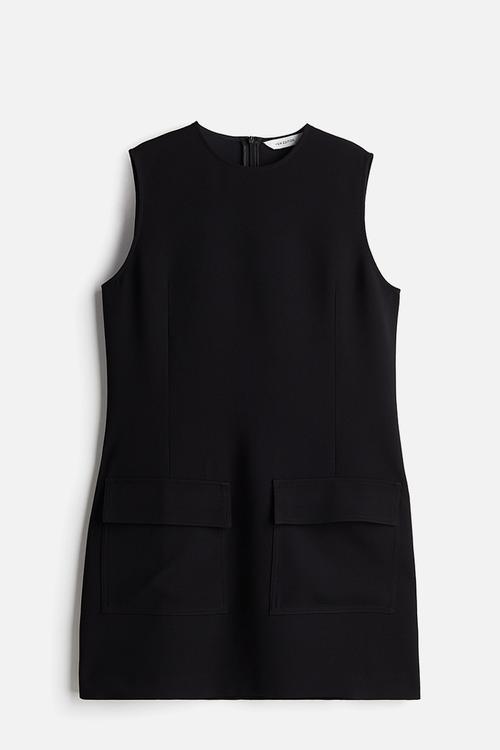 Pocket-detail mini dress - black