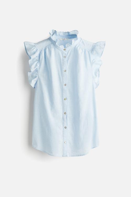 Linen-blend blouse - light blue