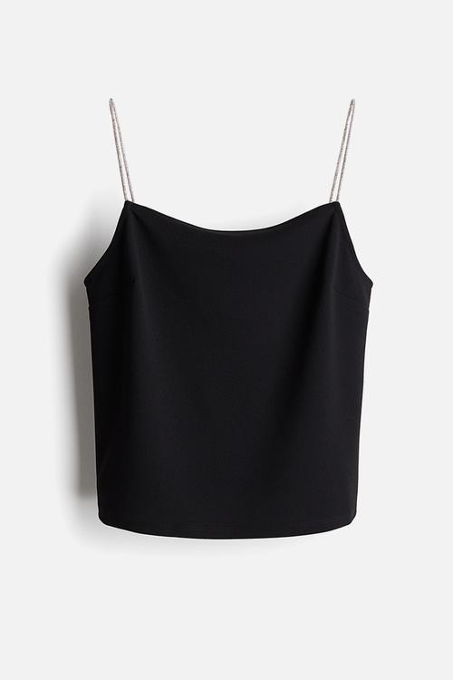 Strappy jersey top - black