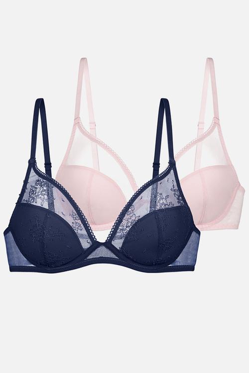 Talia 2 pack plunge bra - blue & pink