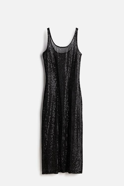 Sequined fishnet dress - black