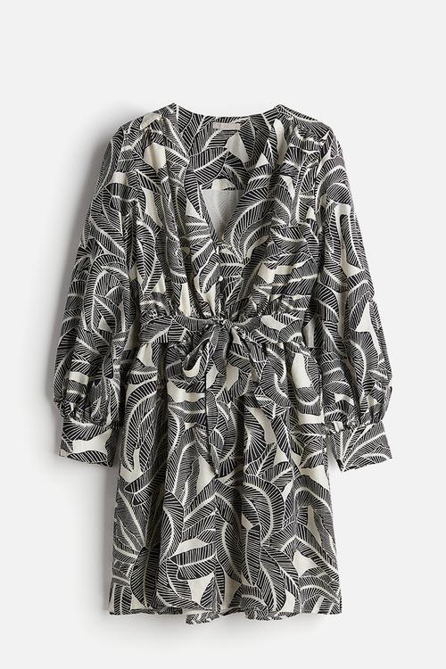 Tie-belt dress - white/black patterned