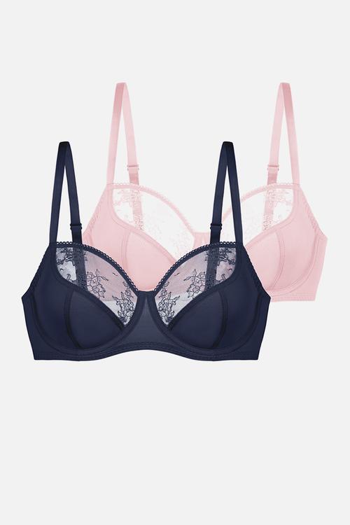 Talia 2 pack wired bra - blue & pink