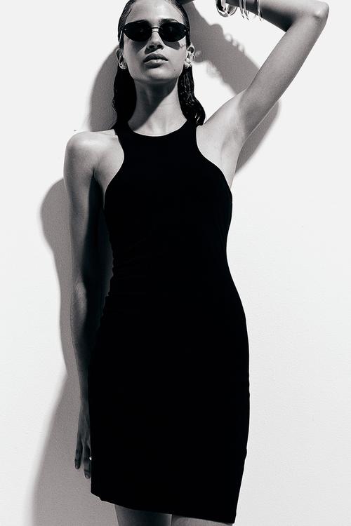 Ribbed bodycon dress - black