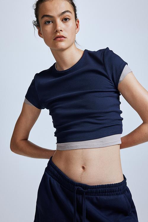 2-Pack T-shirts - light greige & navy blue