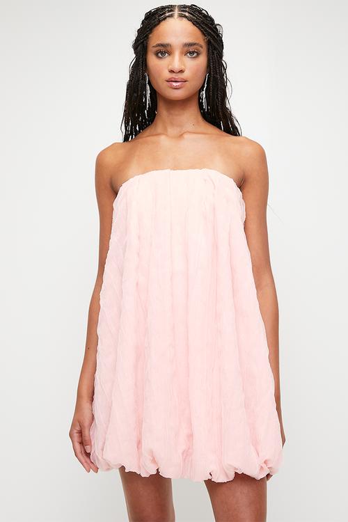 Texture organza bubble mini trapeze - pink