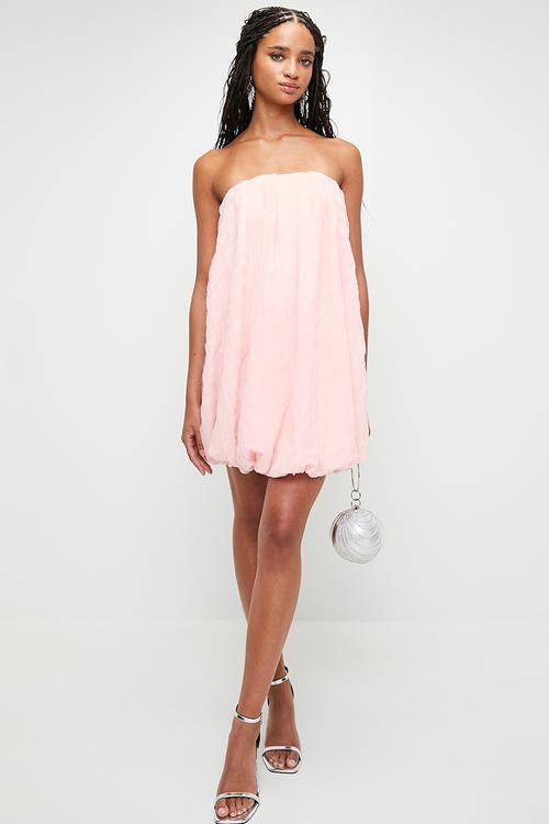 Texture organza bubble mini trapeze - pink
