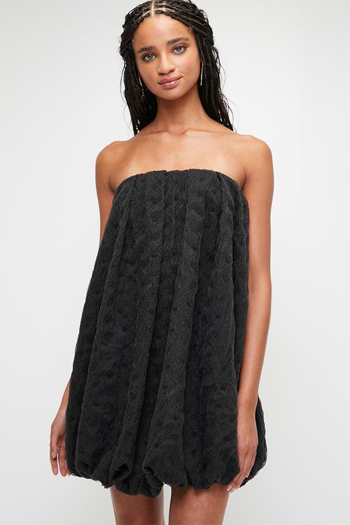 Texture organza bubble mini trapeze - black