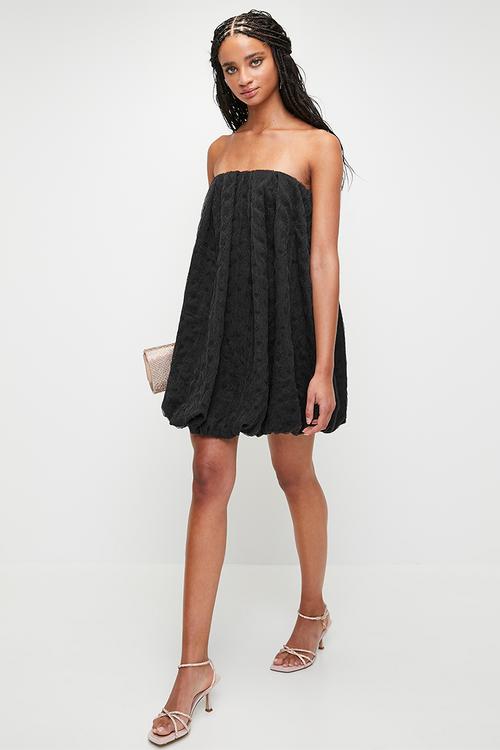 Texture organza bubble mini trapeze - black