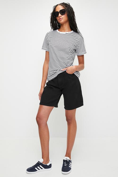 Striped 3 - pack basic crew neck knitted t-shirt - black/white