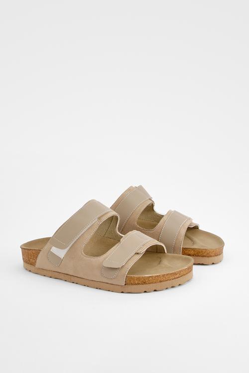 Adjustable Strap Footbed Sliders - taupe