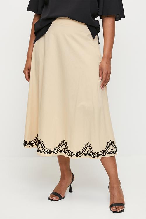Embroidered hem circle skirt co-ord - natural