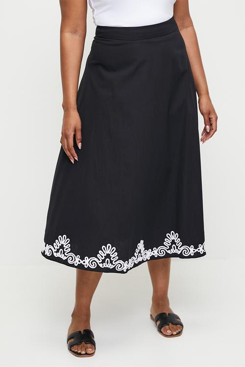 Embroidered hem circle skirt co-ord - black