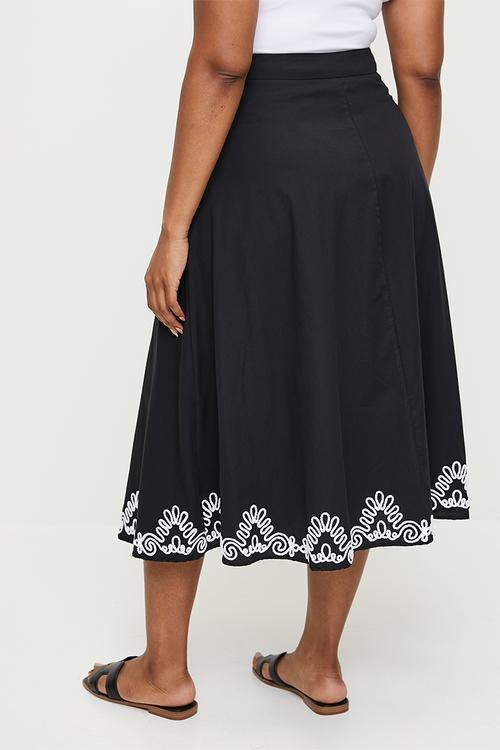 Embroidered hem circle skirt co-ord - black