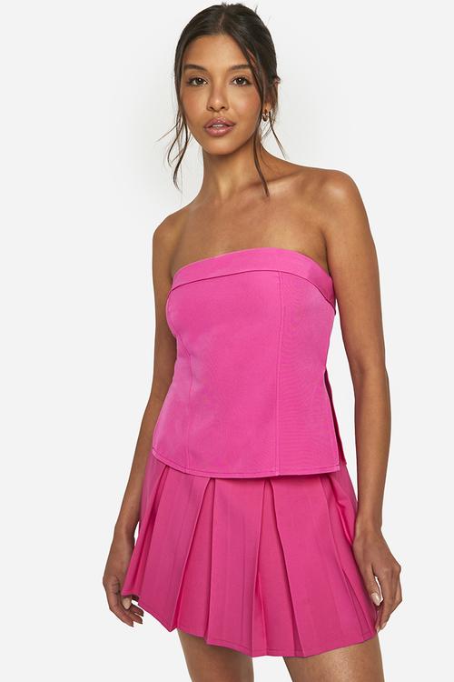 Drop Hem Pleated Mini Skirt - Magenta