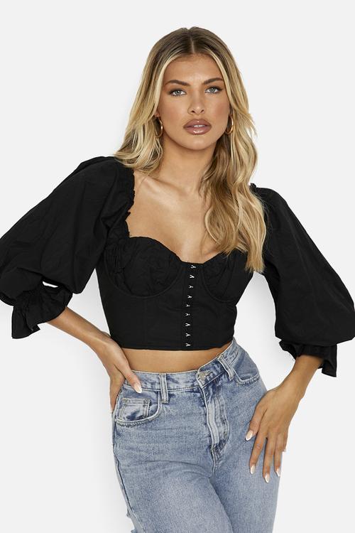 Woven Extreme Sleeve Top - Black