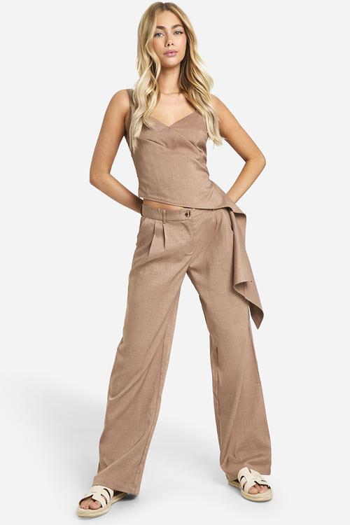 Linen Look Drape Side Cami - Chocolate