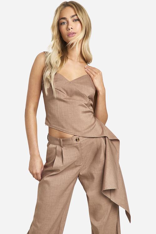 Linen Look Drape Side Cami - Chocolate