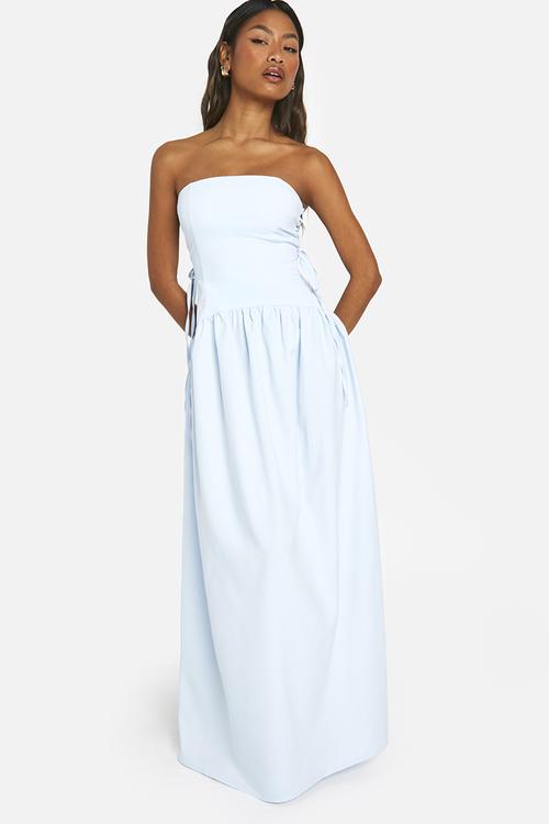 Tie Side Bandeau Maxi Dress - Blue