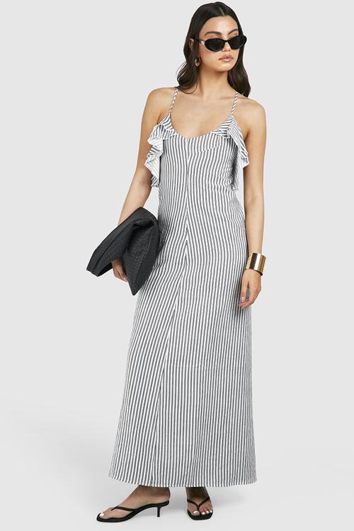 Striped Ruffle Midaxi Dress - multi 