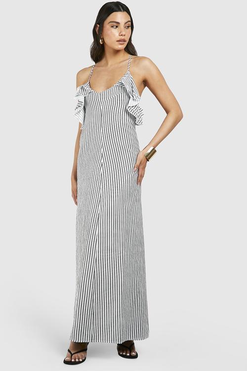 Striped Ruffle Midaxi Dress - multi 