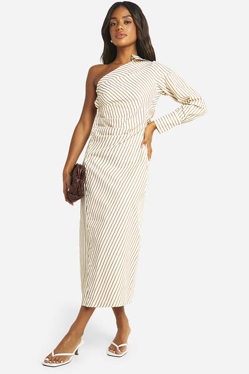 Stripe Asymmetric Shirt Midaxi Dress - Multi 