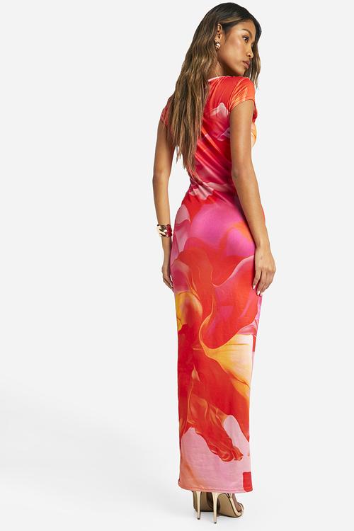 Super Soft Cap Sleeve Tie Dye Maxi Dress - Pink