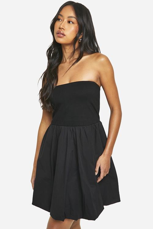 Cotton Puffball Mini Dress - Black
