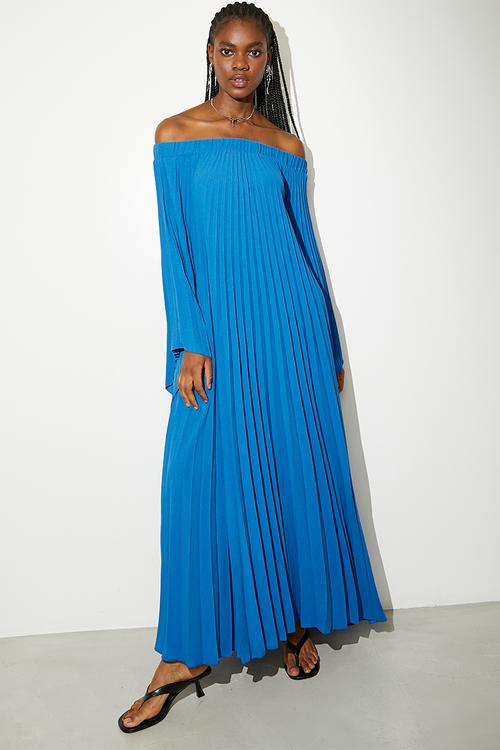 Pleated Maxi Kaftan Dress - Cobalt