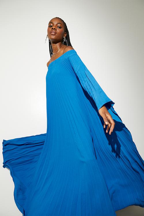 Pleated Maxi Kaftan Dress - Cobalt