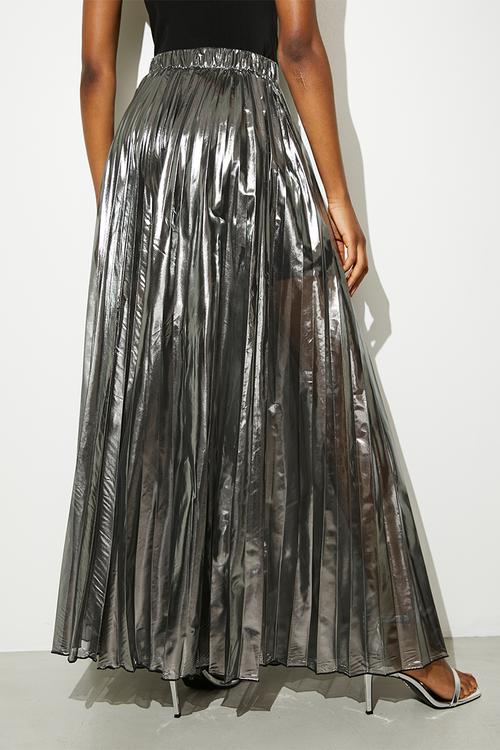 Sheer metallic pleated palazzo pants - silver