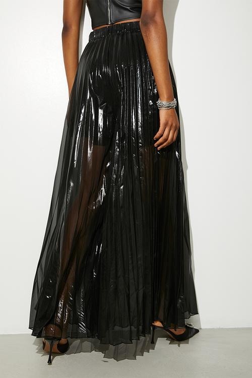 Sheer metallic pleated palazzo pants - black