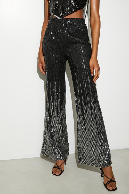 Ombre sequin straight leg - black & Silver