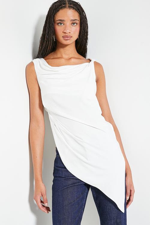 Co-ord cowl linen top - white