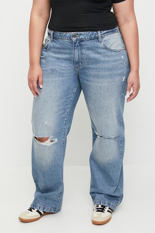 Plus Low Rise Straight Jean - Storm Blue Rip