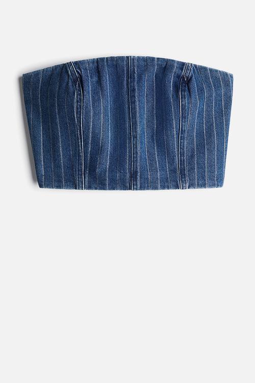Cropped denim bandeau top - denim blue