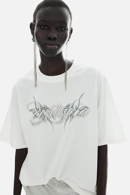 Oversized motif-detail t-shirt - cream & dystopia